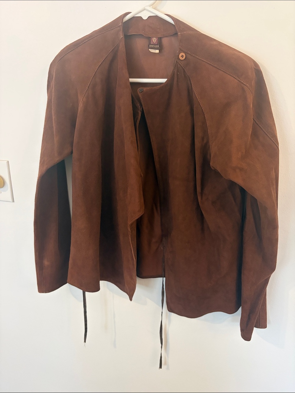 Anne Klein Brown Suede Open-Front Jacket